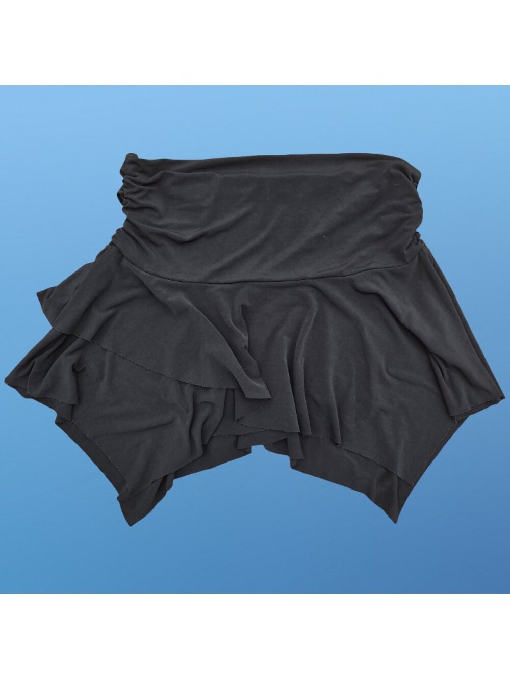 Y2K Black Tiered Asymmetrical Sharkbite Mini Skirt Size L Stretchy Goth Fairy